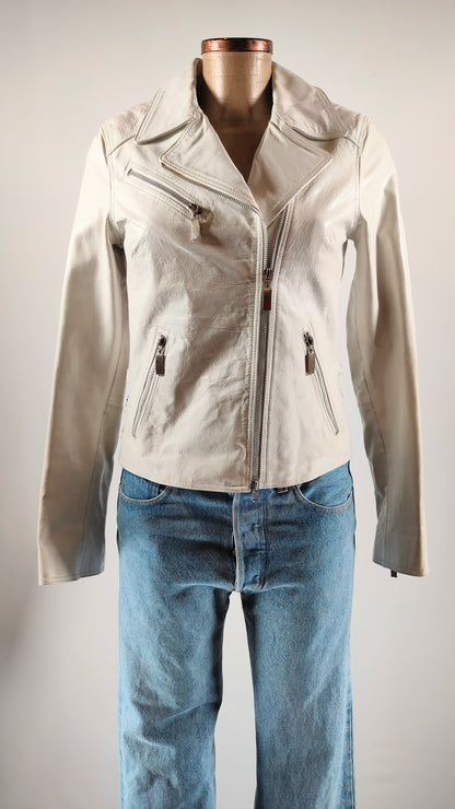 Chaqueta biker de cuero blanca