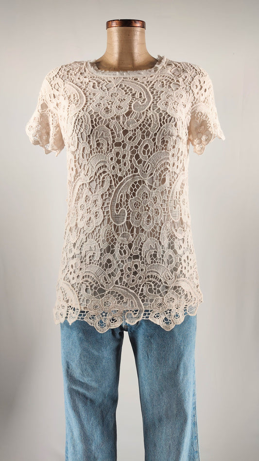 Camiseta calada beige