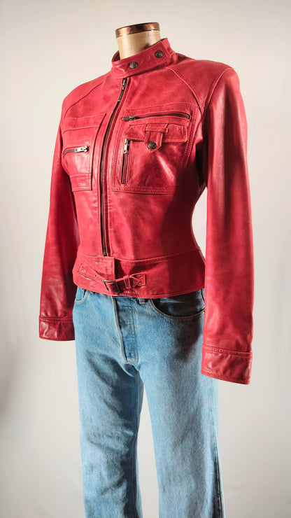 Cazadora biker roja de piel