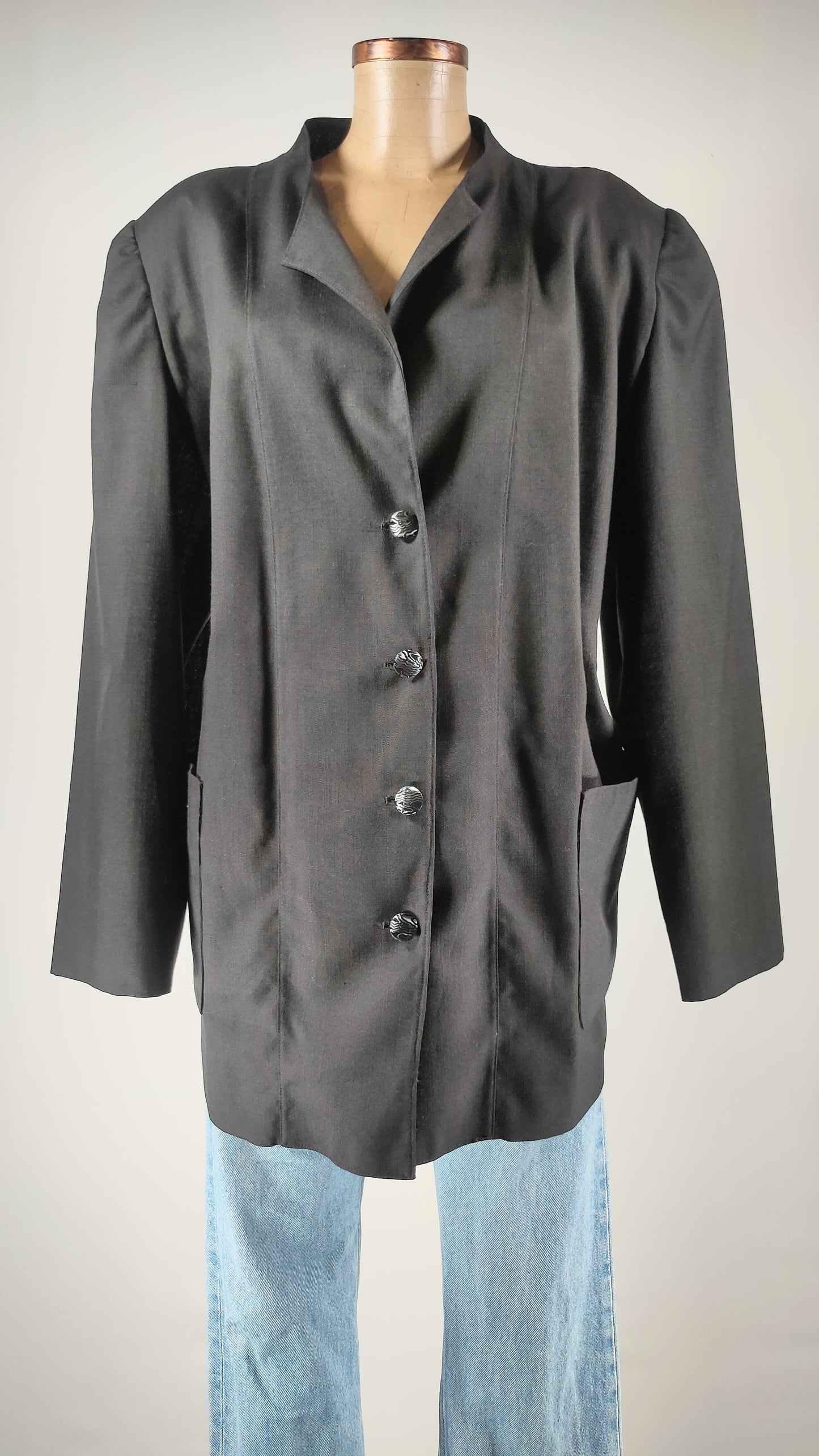 Blazer vintage negro cuello redondo